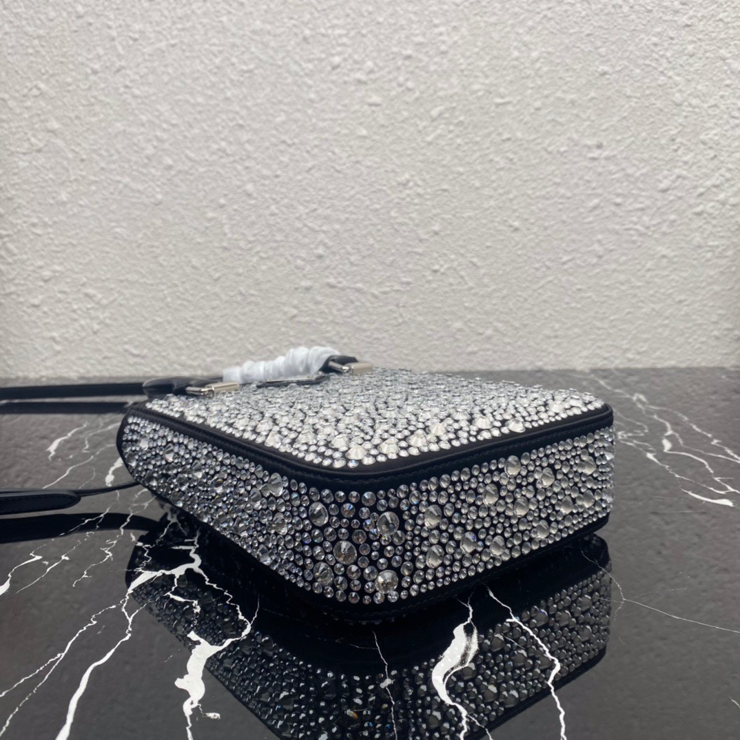 Prada Mini Synthetic Crystal Bucket Bag Shoulder Bag Black 1BA331